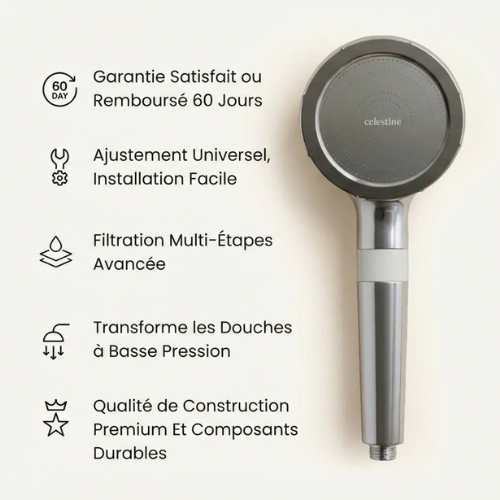 Woda douche filtrée. Wyniki są widoczne. Désormais à portée de main.