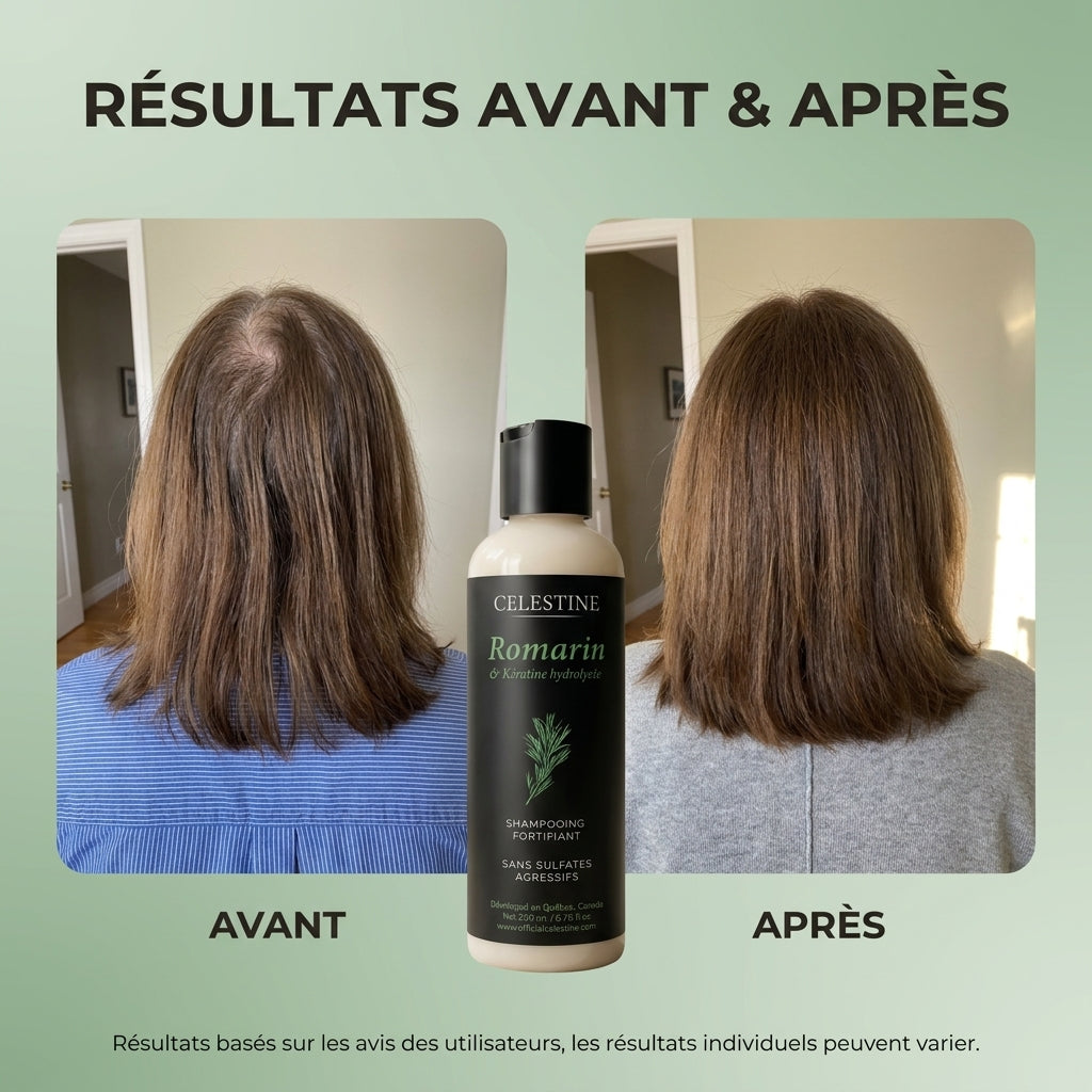 SHAMPOING NATUREL AU ROMARIN ET À LA KÉRATINE — POUR DES CHEVEUX PLUS ÉPAIS ET PLUS VOLUMINEUX