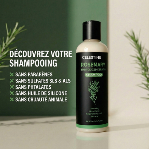 SHAMPOING NATUREL AU ROMARIN ET À LA KÉRATINE — POUR DES CHEVEUX PLUS ÉPAIS ET PLUS VOLUMINEUX
