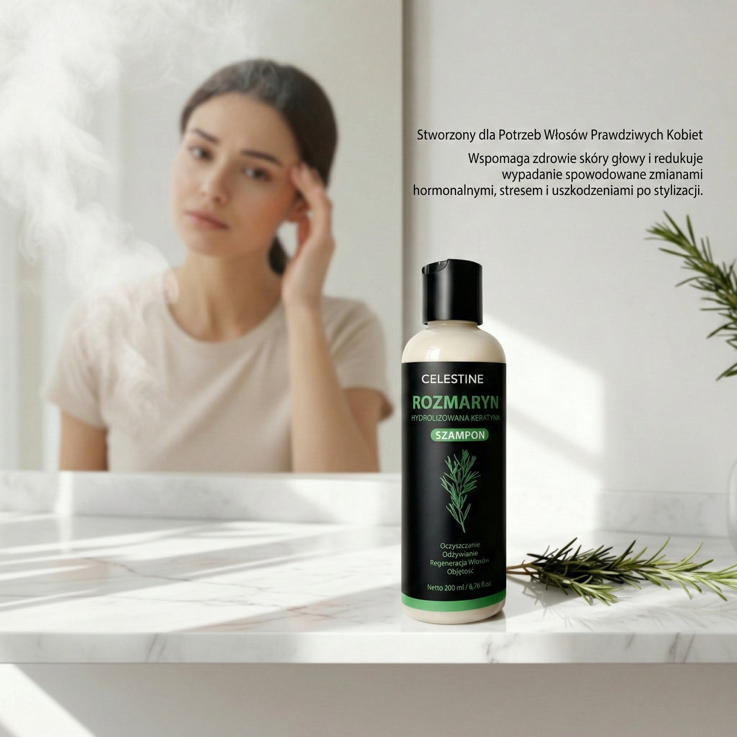 Szampon naturel au romarin et à la kératine — Pour des cheveux plus épais et plus volumineux