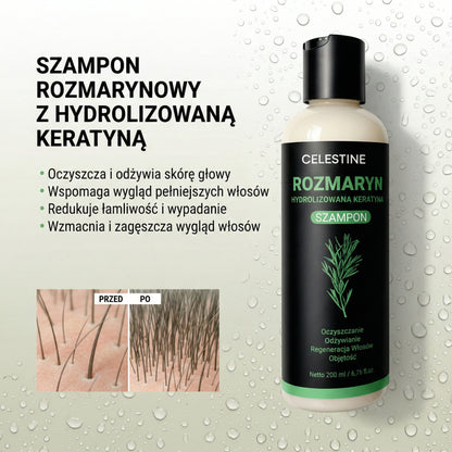 Szampon naturel au romarin et à la kératine — Pour des cheveux plus épais et plus volumineux