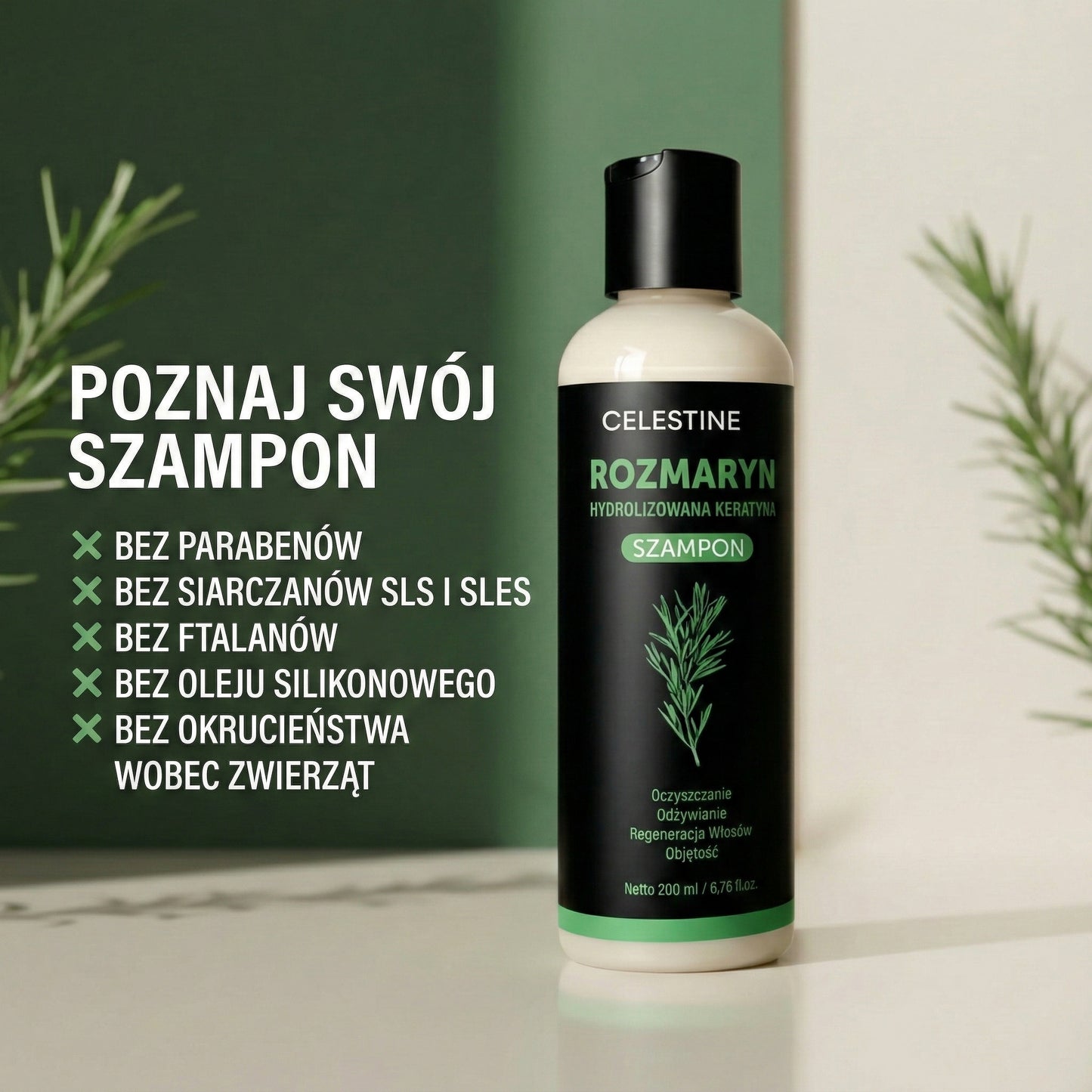 Szampon naturel au romarin et à la kératine — Pour des cheveux plus épais et plus volumineux