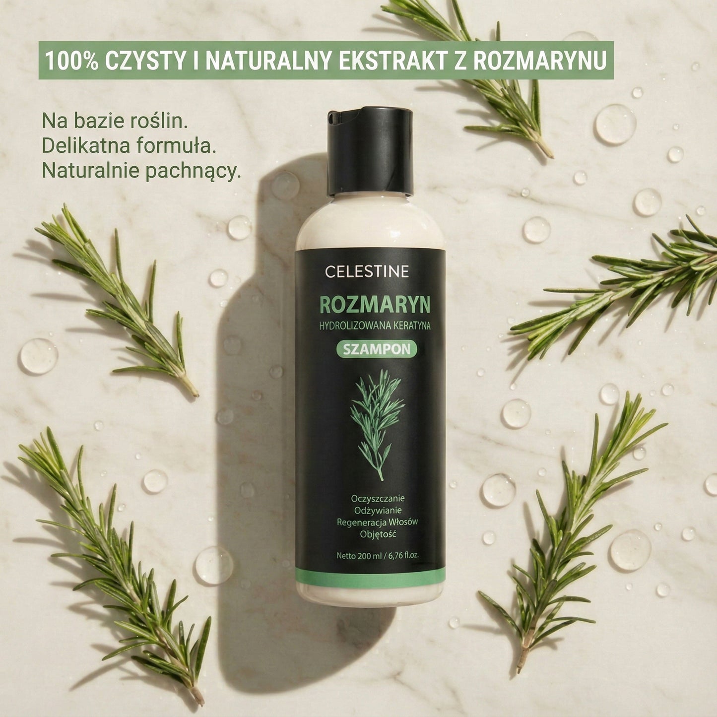 Szampon naturel au romarin et à la kératine — Pour des cheveux plus épais et plus volumineux