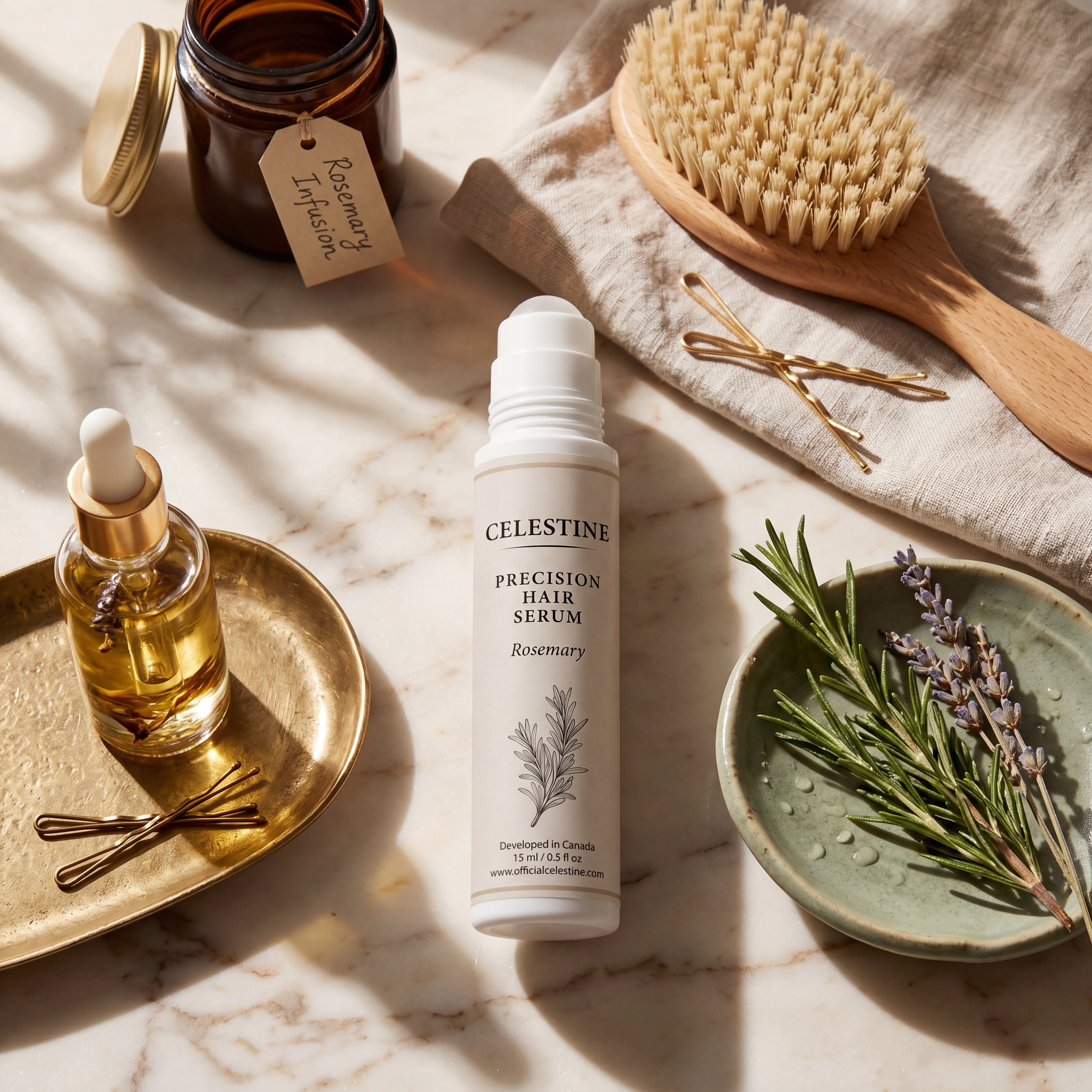 Organic rosemary shampoo bottle with natural ingredients