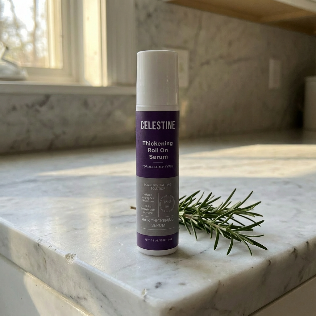 Organic rosemary shampoo bottle with natural ingredients