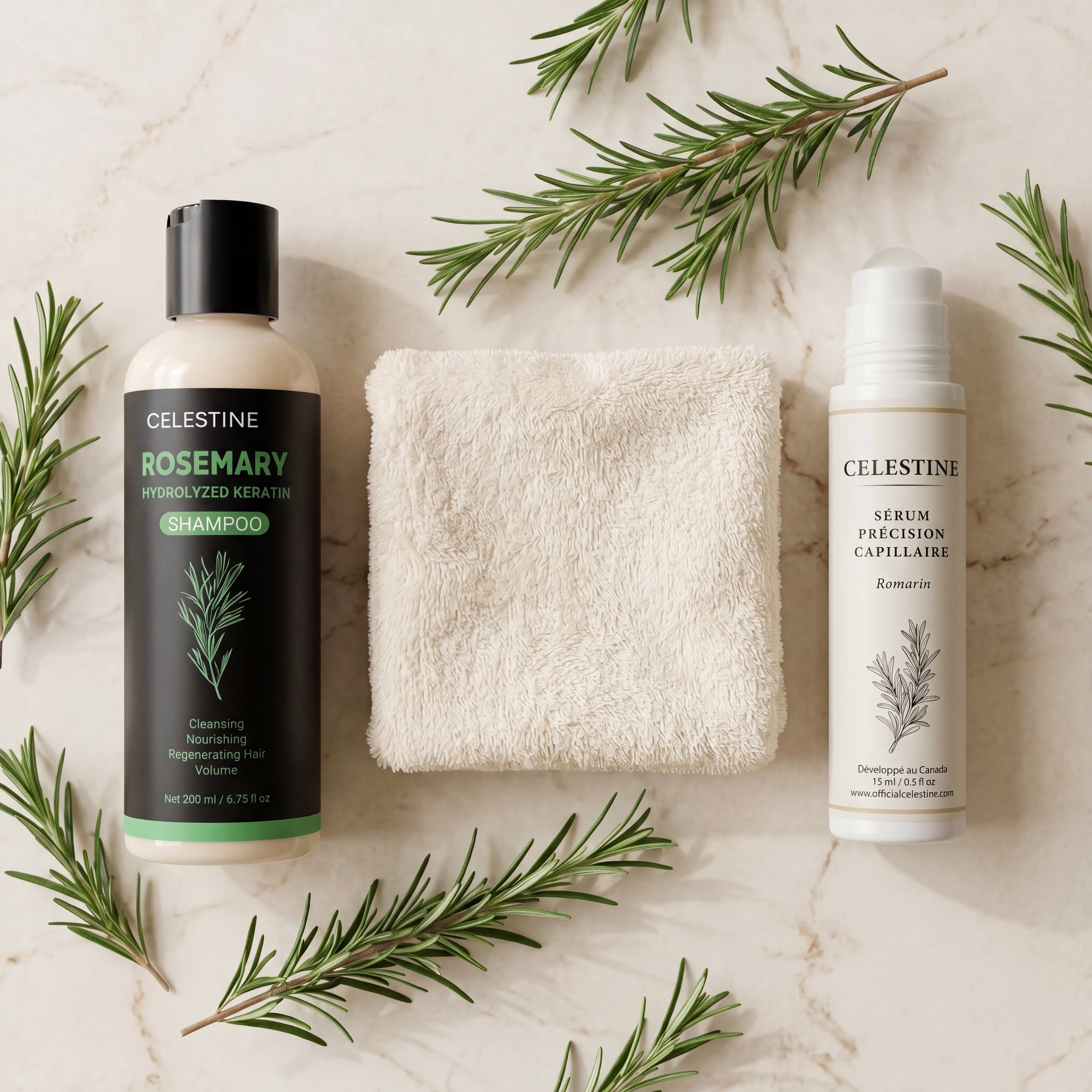 Shampooing Célestine et Sérum Précision Capillaire côte à côte